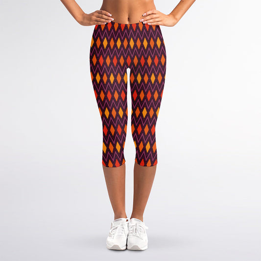 Halloween Diamond Shape Pattern Print Women's Capri Leggings