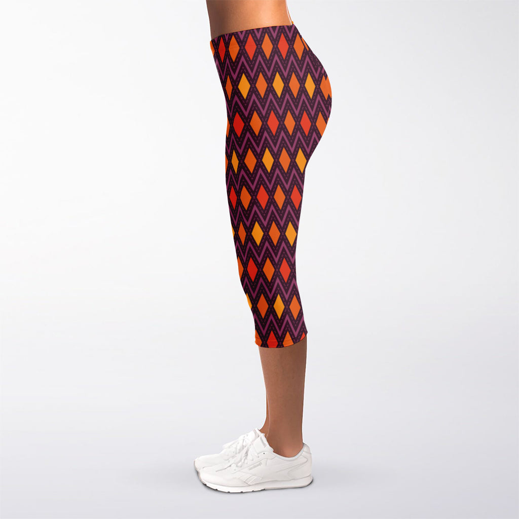Halloween Diamond Shape Pattern Print Women's Capri Leggings