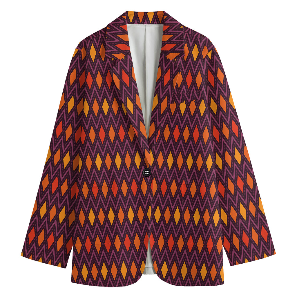 Halloween Diamond Shape Pattern Print Women's Cotton Blazer