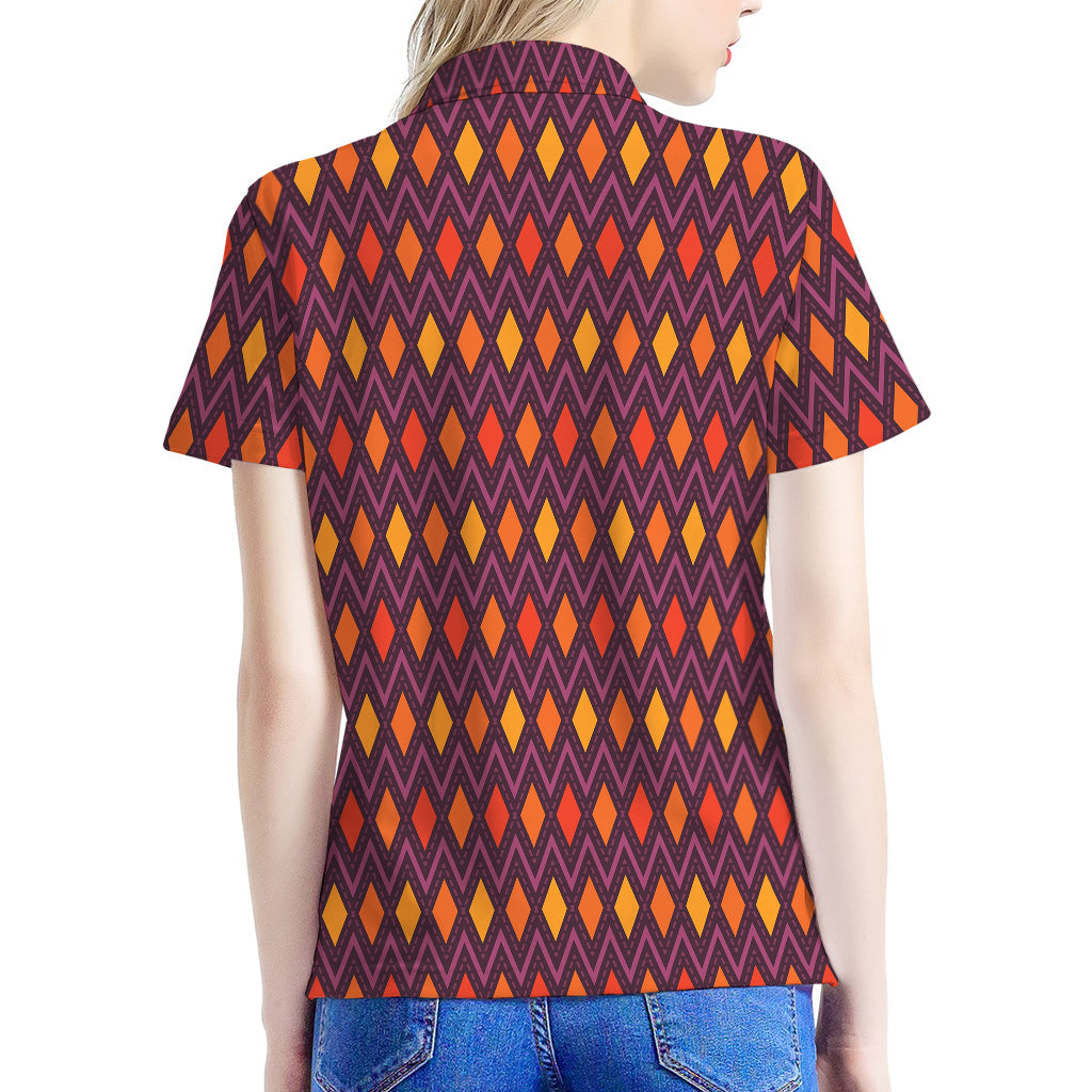 Halloween Diamond Shape Pattern Print Women's Polo Shirt