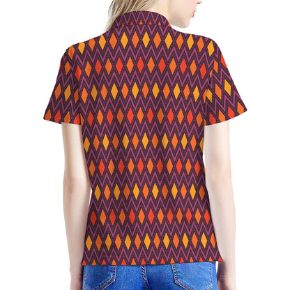 Halloween Diamond Shape Pattern Print Women's Polo Shirt