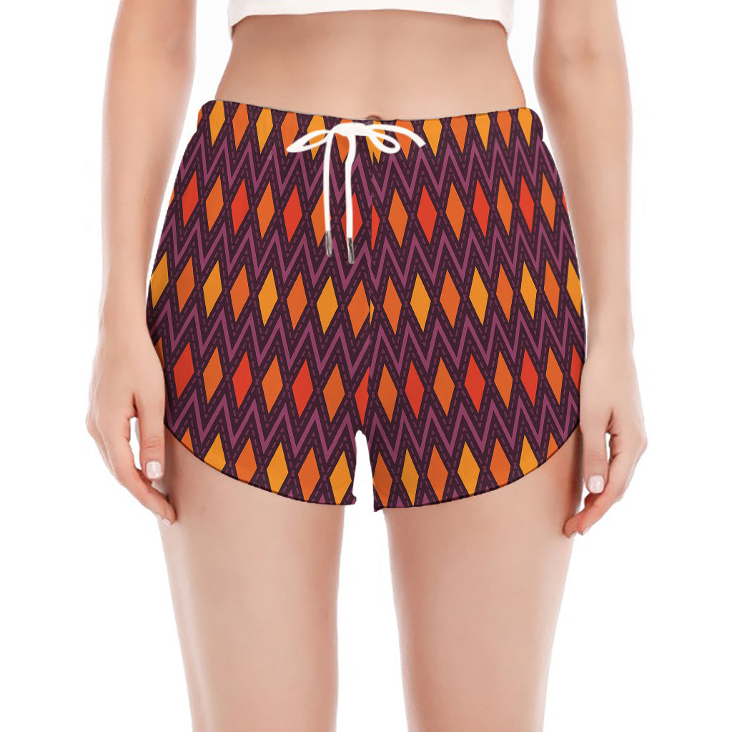Halloween Diamond Shape Pattern Print Women's Split Running Shorts