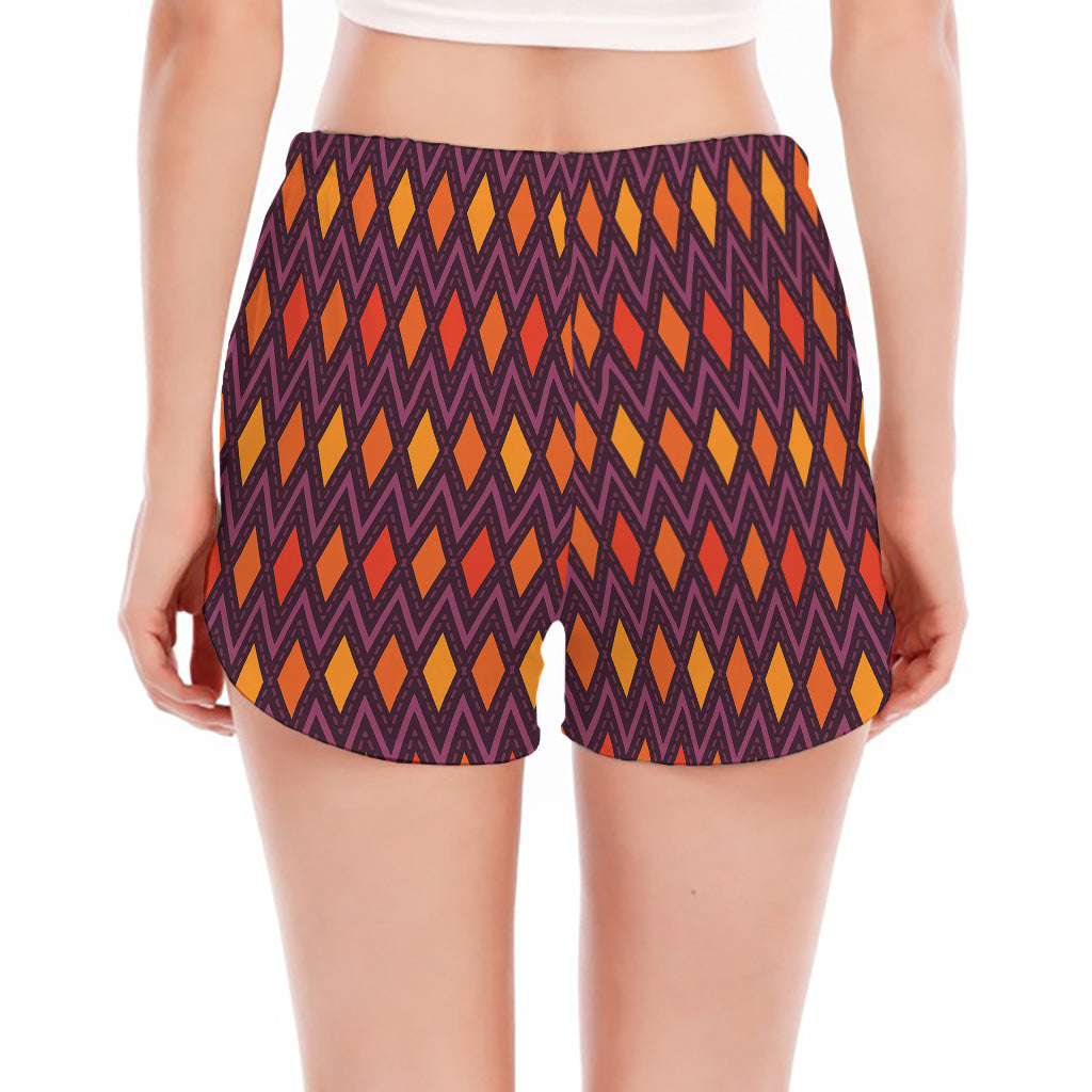 Halloween Diamond Shape Pattern Print Women's Split Running Shorts