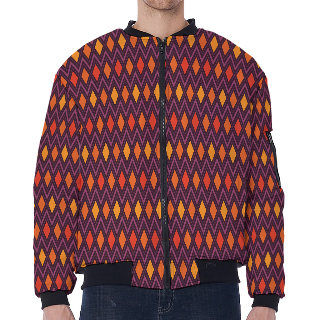 Halloween Diamond Shape Pattern Print Zip Sleeve Bomber Jacket