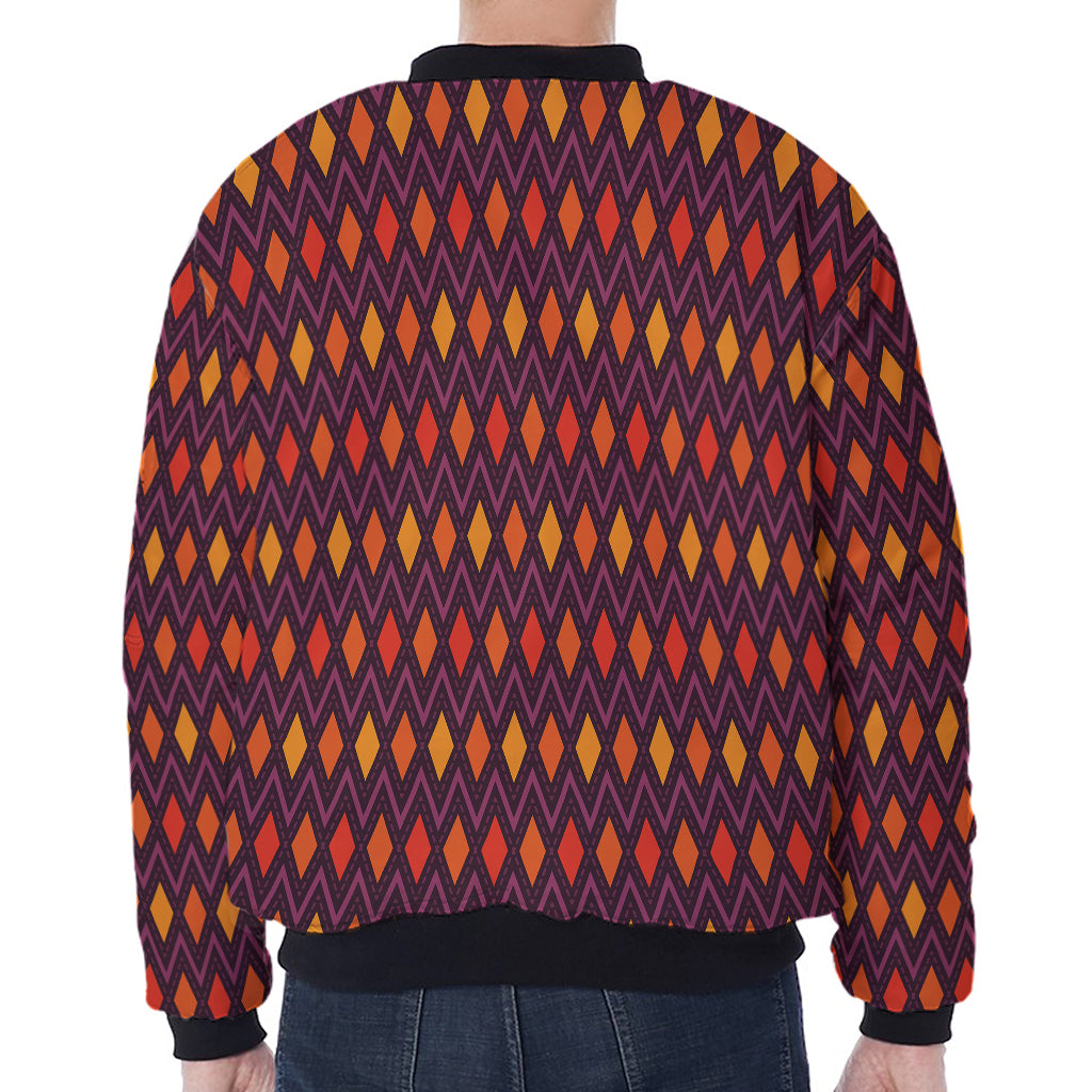 Halloween Diamond Shape Pattern Print Zip Sleeve Bomber Jacket