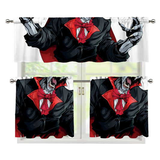 Halloween Evil Vampire Print 3 Piece Kitchen Curtains