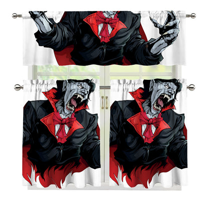 Halloween Evil Vampire Print 3 Piece Kitchen Curtains