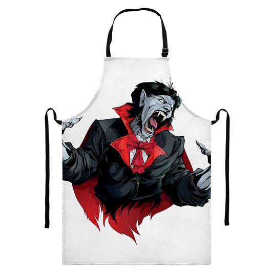 Halloween Evil Vampire Print Bib Apron With Pocket