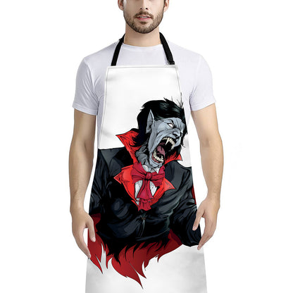 Halloween Evil Vampire Print Bib Apron With Pocket