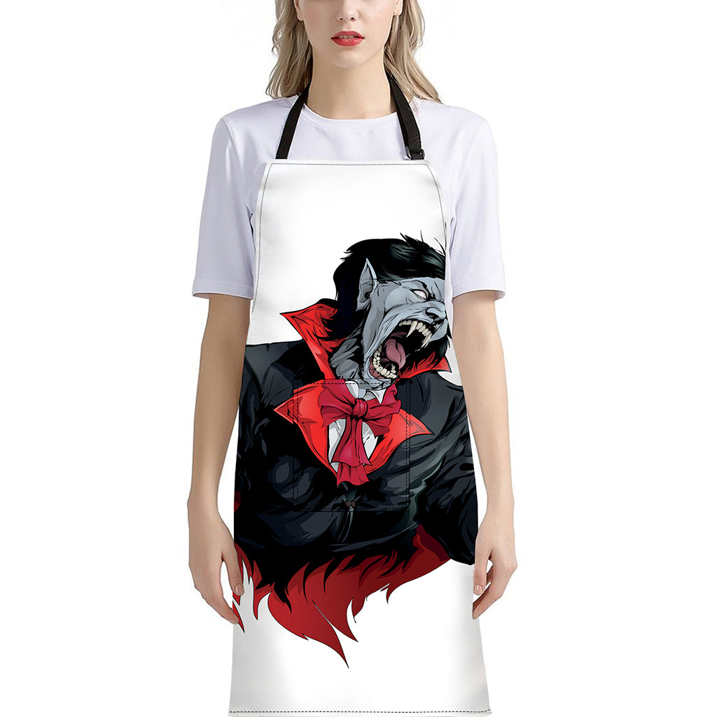 Halloween Evil Vampire Print Bib Apron With Pocket