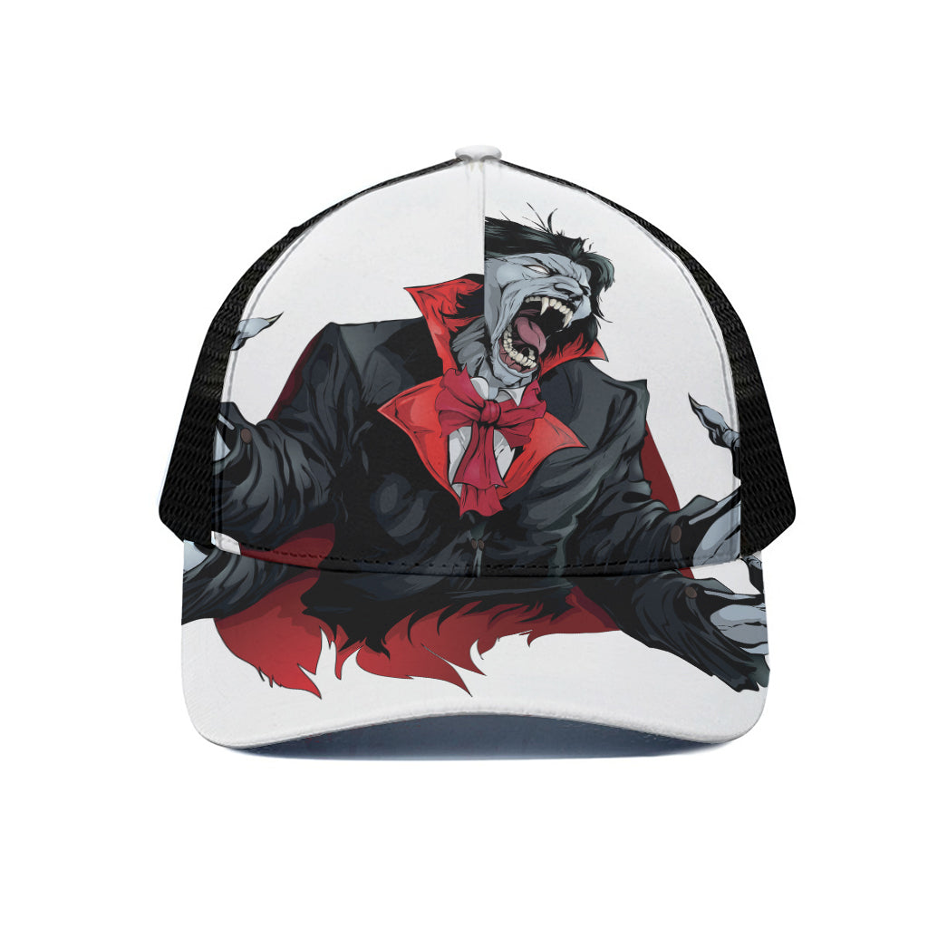 Halloween Evil Vampire Print Black Mesh Trucker Cap