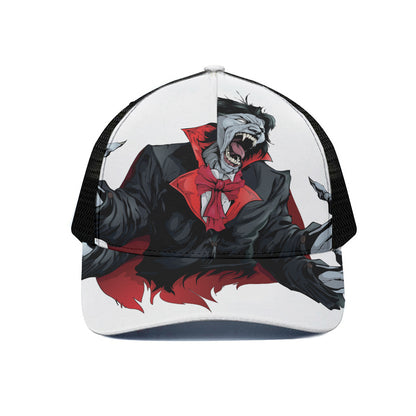Halloween Evil Vampire Print Black Mesh Trucker Cap