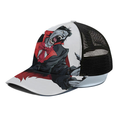 Halloween Evil Vampire Print Black Mesh Trucker Cap