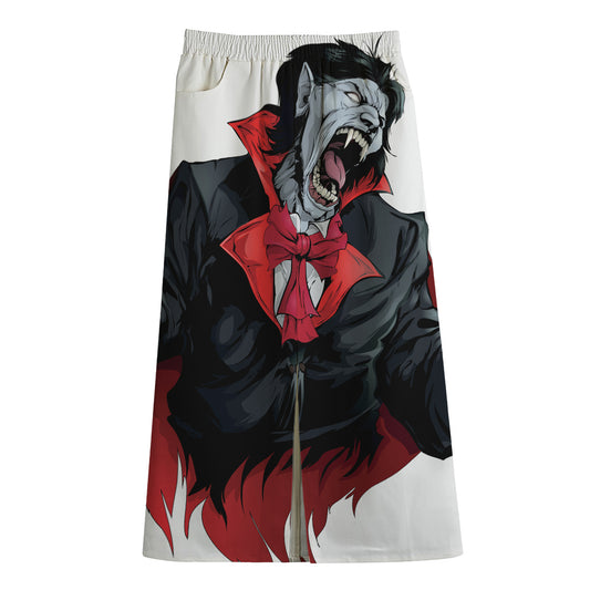 Halloween Evil Vampire Print Cotton Front Slit Maxi Skirt