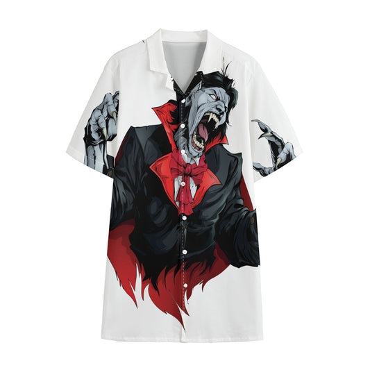 Halloween Evil Vampire Print Cotton Hawaiian Shirt