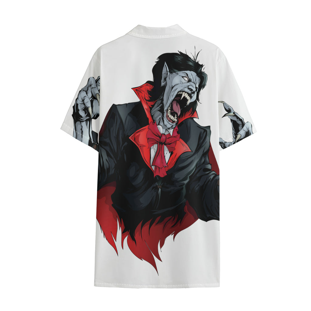Halloween Evil Vampire Print Cotton Hawaiian Shirt