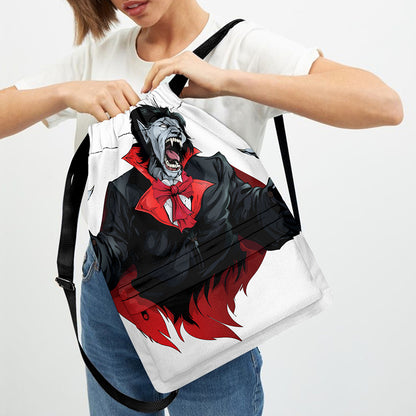 Halloween Evil Vampire Print Drawstring Backpack