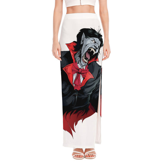 Halloween Evil Vampire Print High Slit Maxi Skirt
