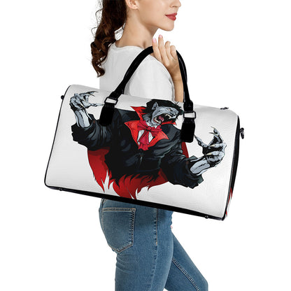 Halloween Evil Vampire Print Leather Duffle Bag