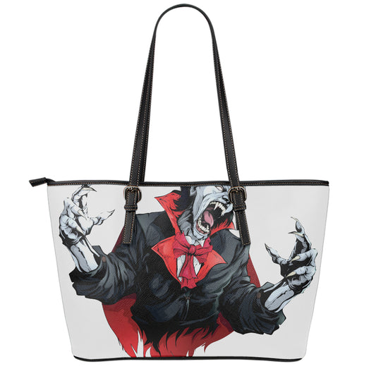 Halloween Evil Vampire Print Leather Tote Bag