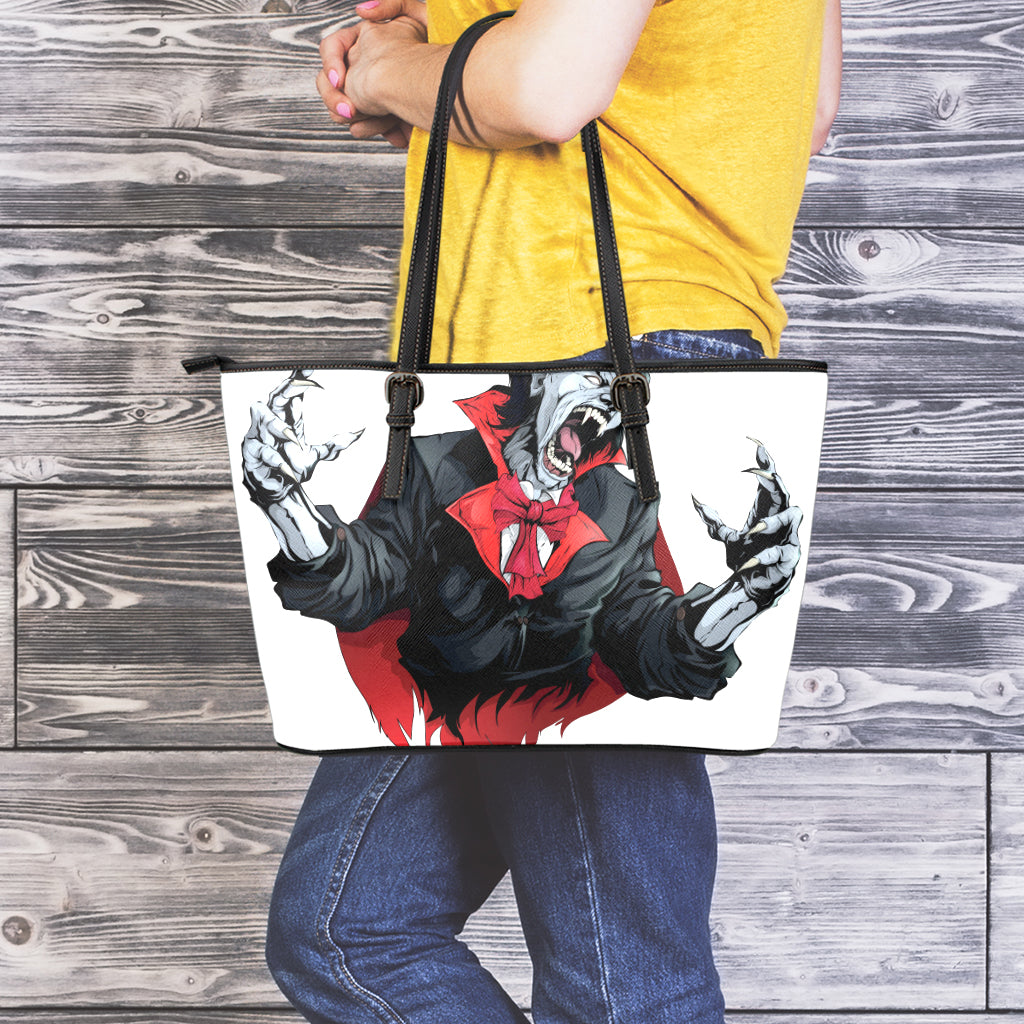 Halloween Evil Vampire Print Leather Tote Bag