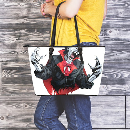 Halloween Evil Vampire Print Leather Tote Bag