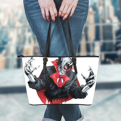Halloween Evil Vampire Print Leather Tote Bag