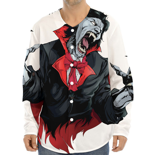 Halloween Evil Vampire Print Long Sleeve Baseball Jersey