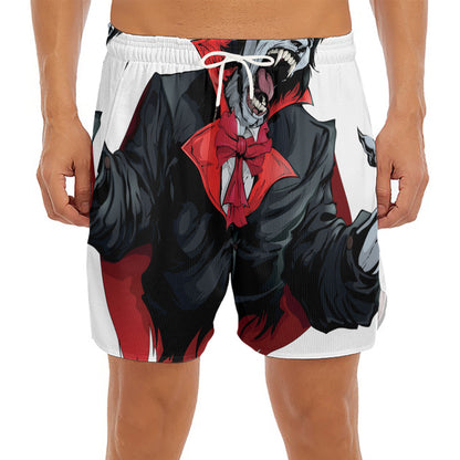 Halloween Evil Vampire Print Men's Split Running Shorts