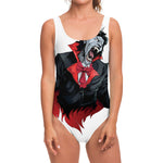 Halloween Evil Vampire Print One Piece Swimsuit