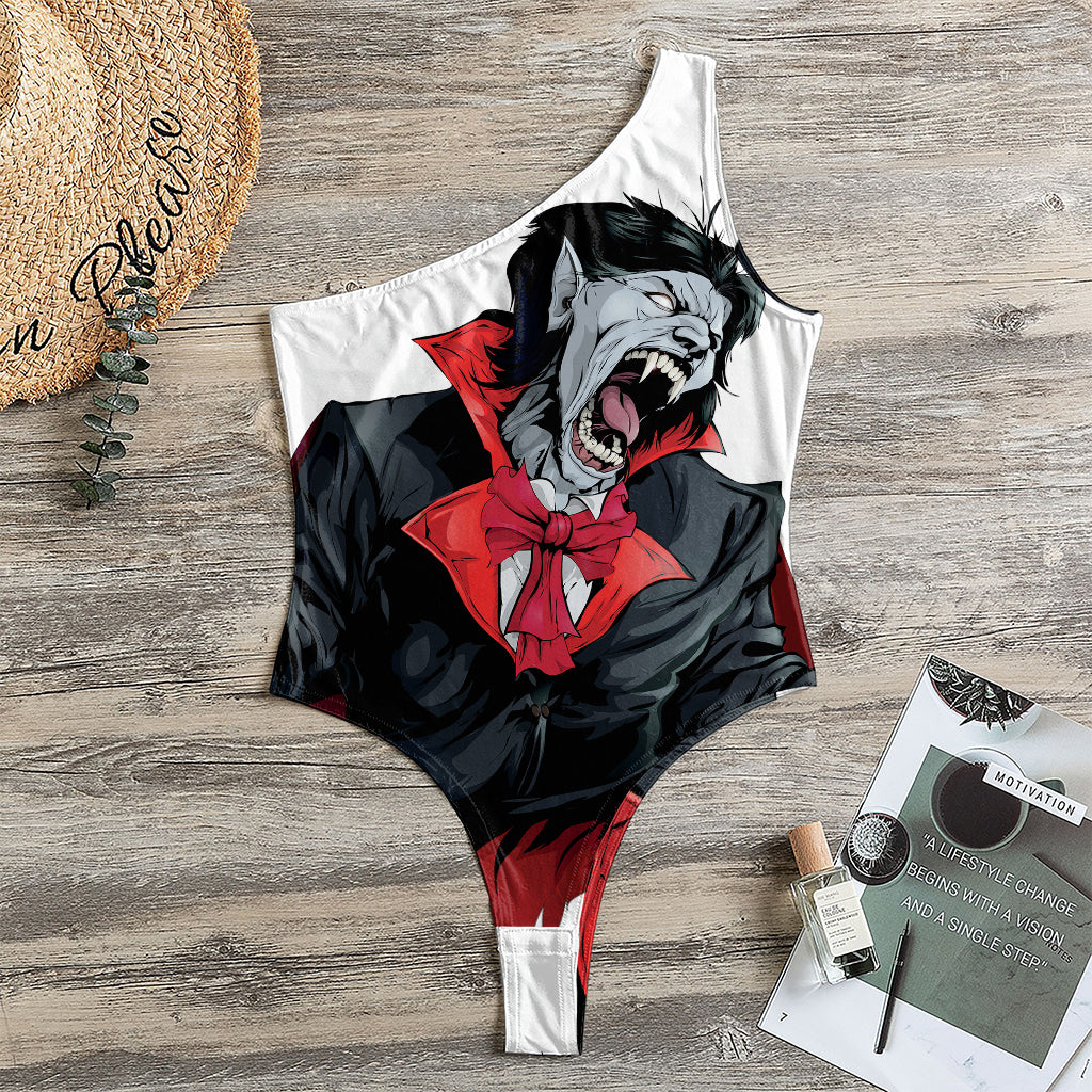 Halloween Evil Vampire Print One Shoulder Bodysuit