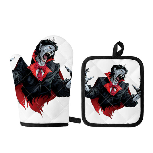 Halloween Evil Vampire Print Oven Mitt And Pot Holder Set