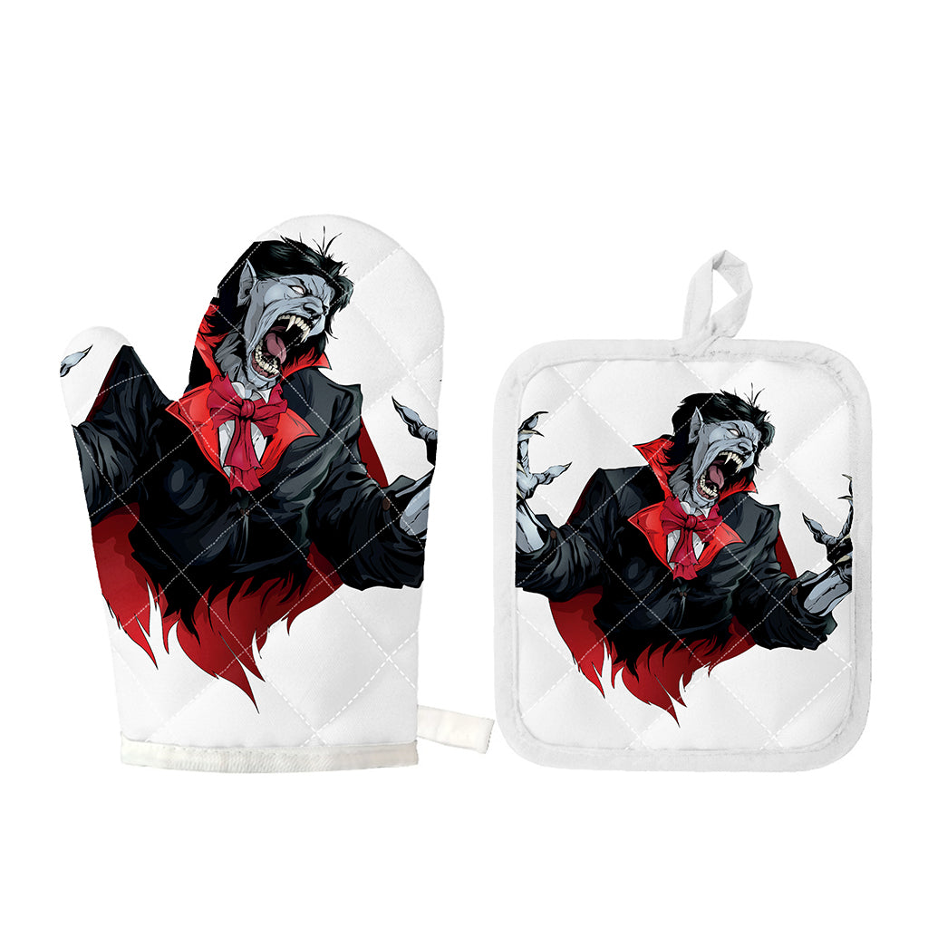 Halloween Evil Vampire Print Oven Mitt And Pot Holder Set
