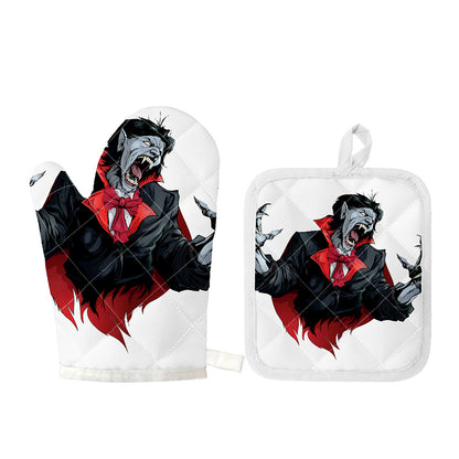 Halloween Evil Vampire Print Oven Mitt And Pot Holder Set