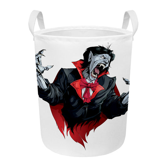 Halloween Evil Vampire Print Round Laundry Basket