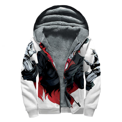 Halloween Evil Vampire Print Sherpa Lined Zip Up Hoodie