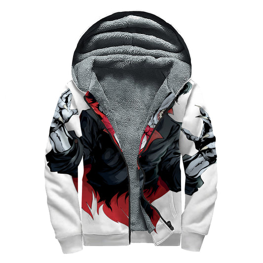 Halloween Evil Vampire Print Sherpa Lined Zip Up Hoodie