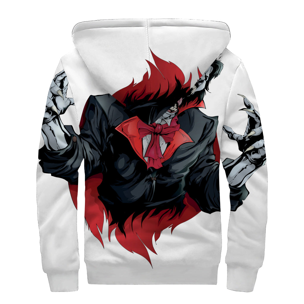 Halloween Evil Vampire Print Sherpa Lined Zip Up Hoodie