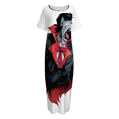 Halloween Evil Vampire Print Short Sleeve Long Nightdress