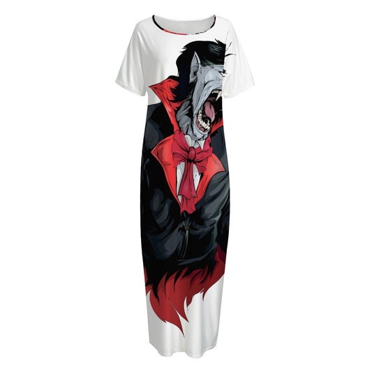 Halloween Evil Vampire Print Short Sleeve Long Nightdress