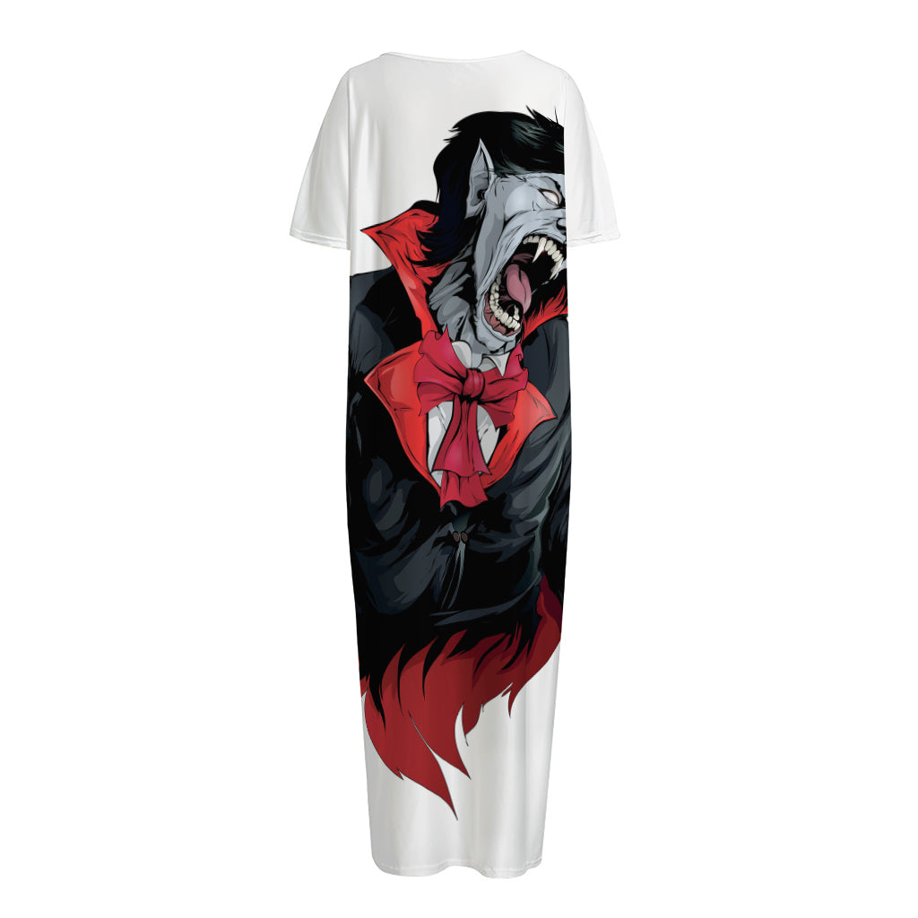 Halloween Evil Vampire Print Short Sleeve Long Nightdress
