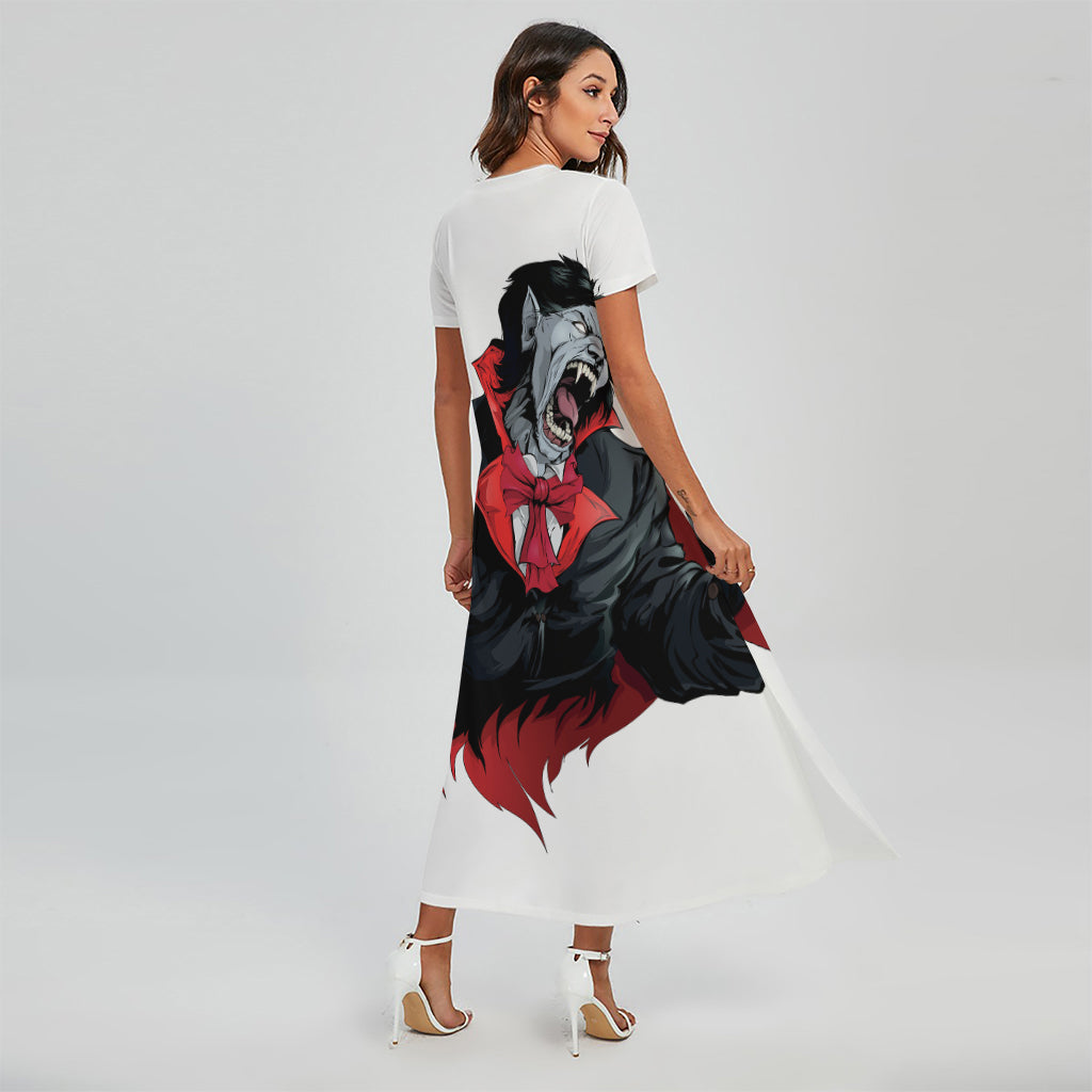 Halloween Evil Vampire Print Short Sleeve Maxi Dress