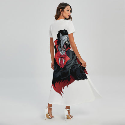 Halloween Evil Vampire Print Short Sleeve Maxi Dress