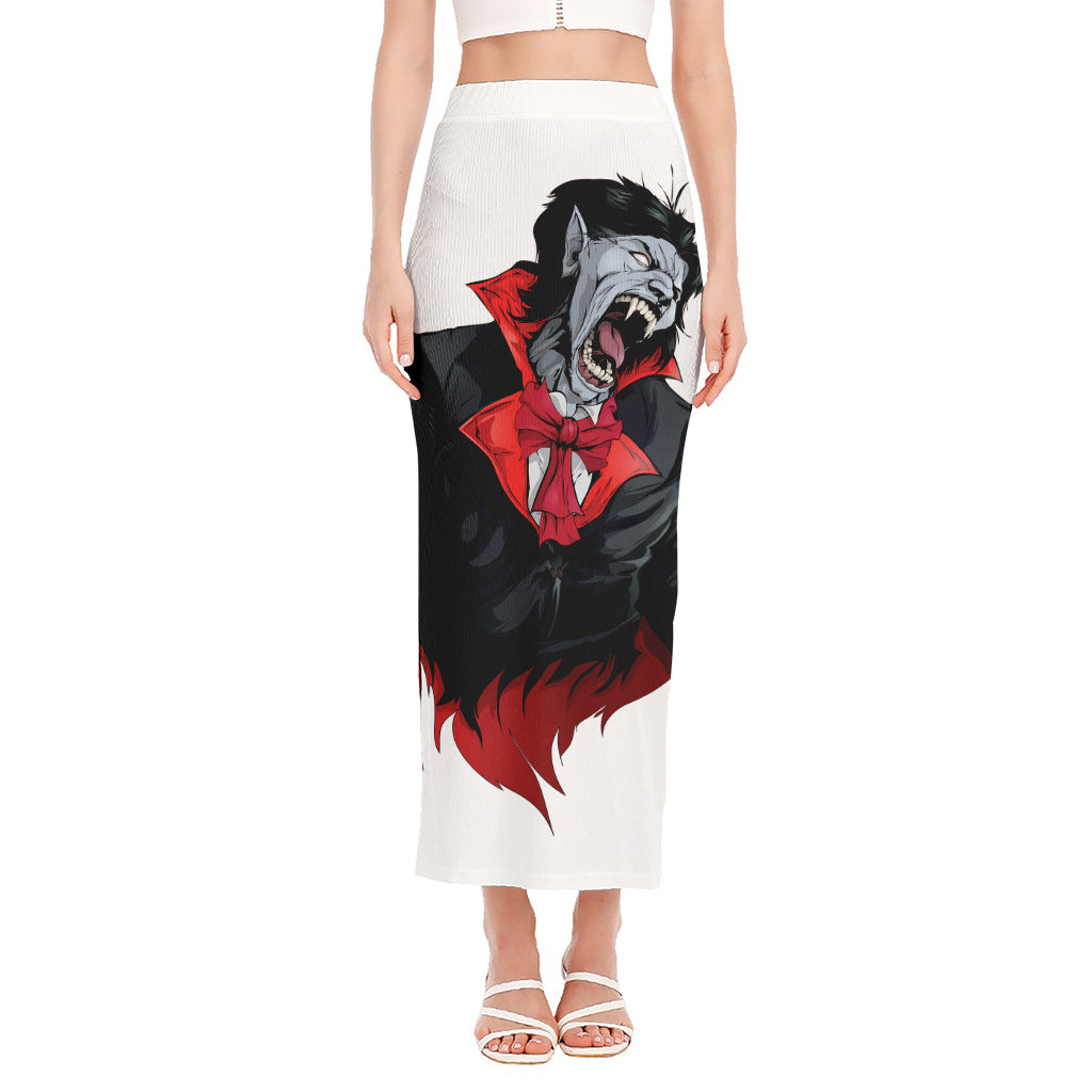 Halloween Evil Vampire Print Side Slit Maxi Skirt
