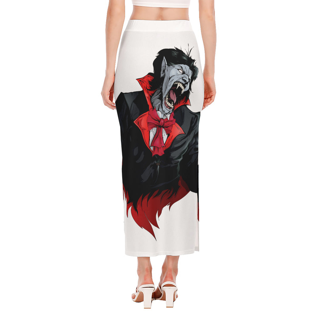 Halloween Evil Vampire Print Side Slit Maxi Skirt