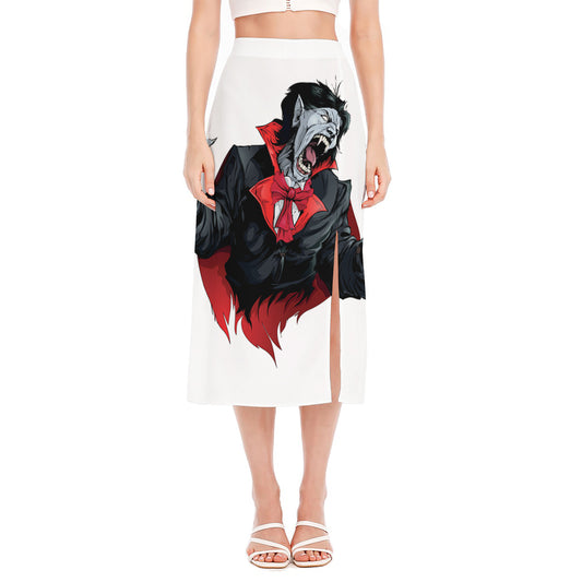 Halloween Evil Vampire Print Side Slit Midi Skirt