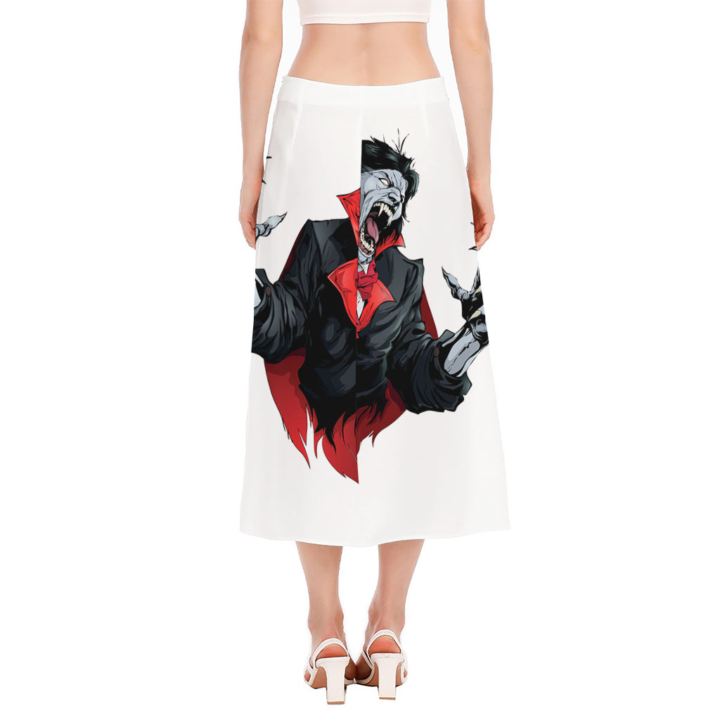 Halloween Evil Vampire Print Side Slit Midi Skirt