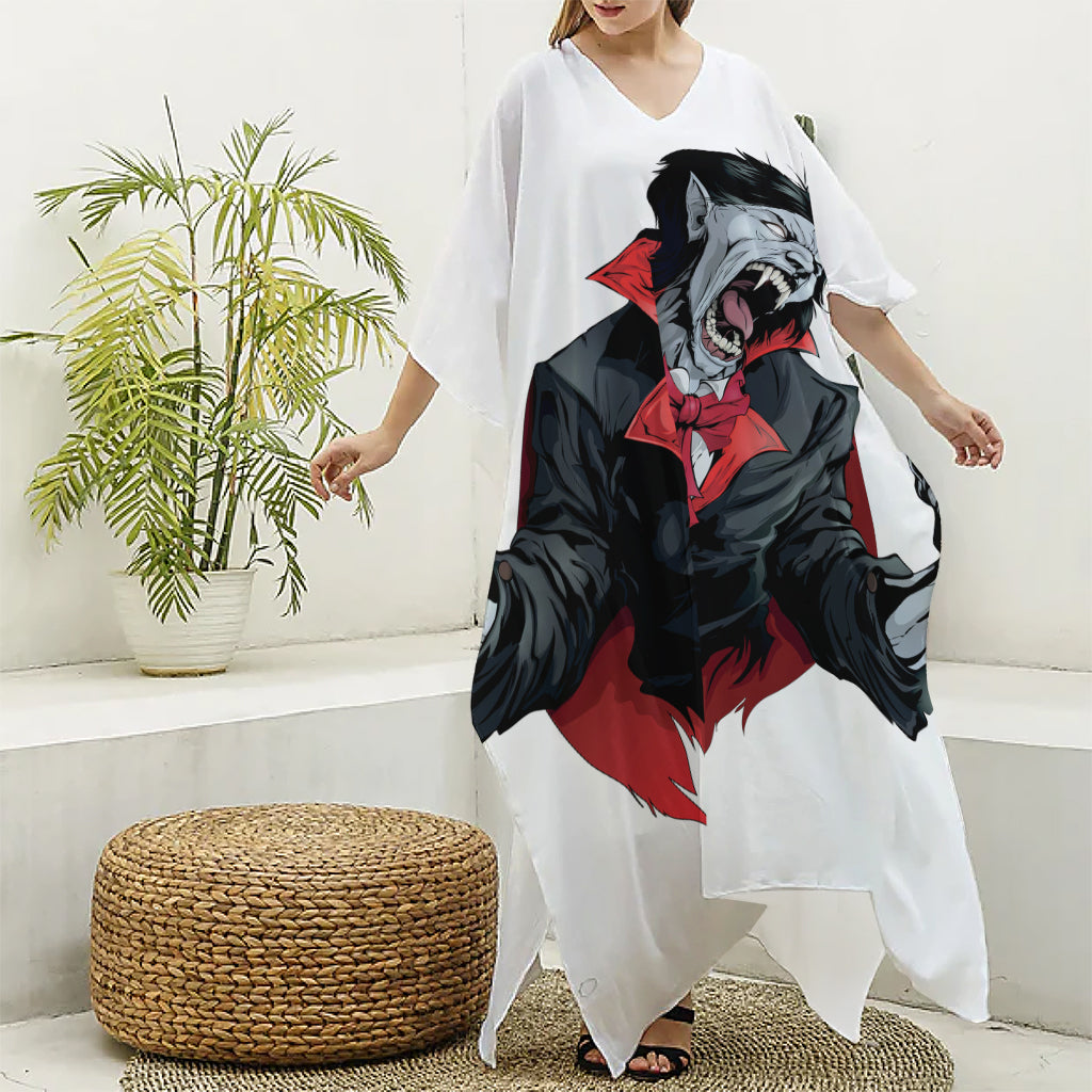 Halloween Evil Vampire Print Silk V-Neck Kaftan Dress