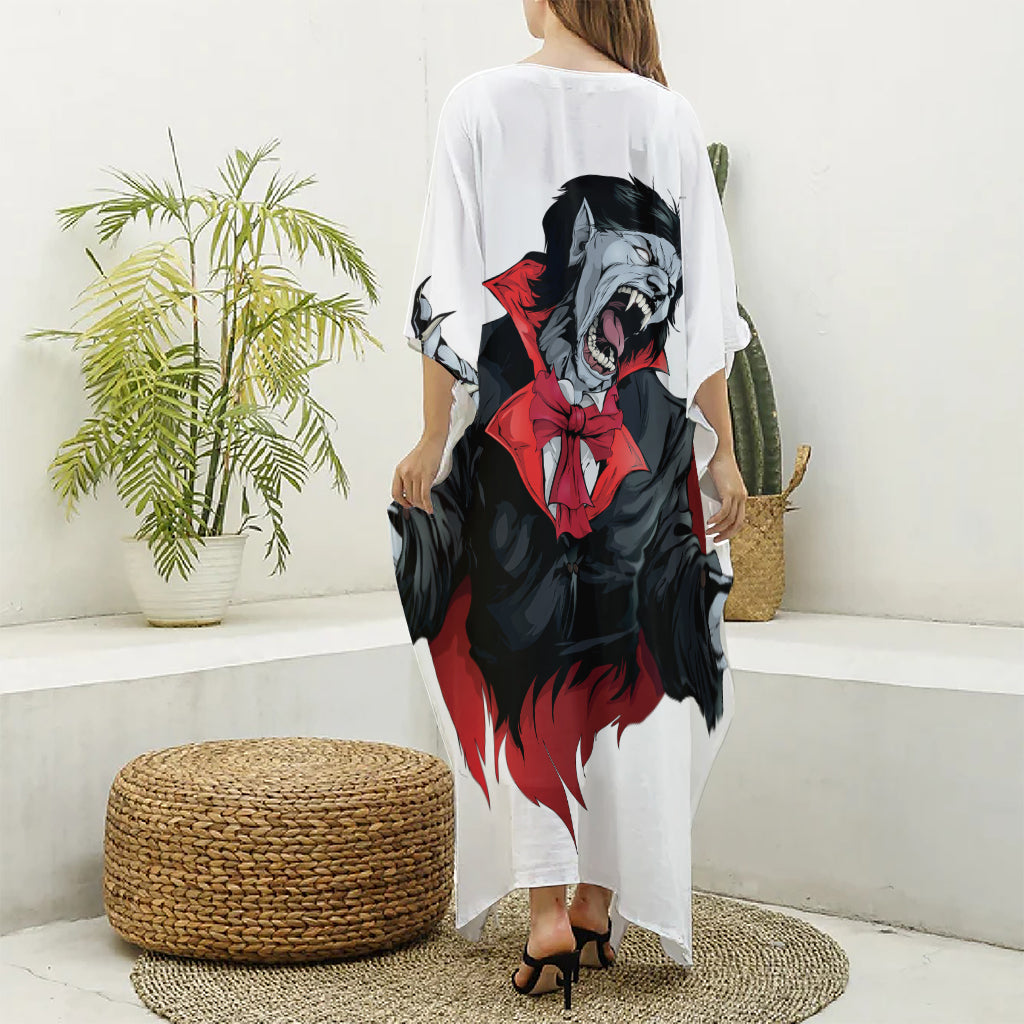 Halloween Evil Vampire Print Silk V-Neck Kaftan Dress