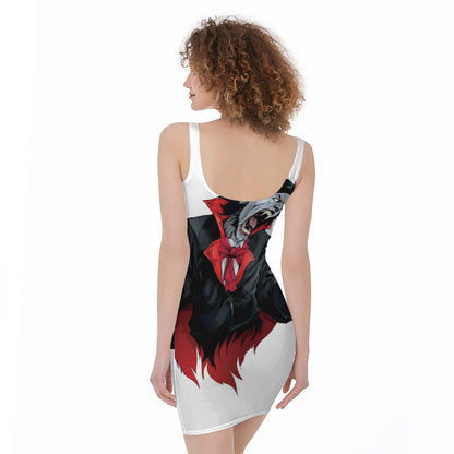 Halloween Evil Vampire Print Sleeveless Bodycon Dress
